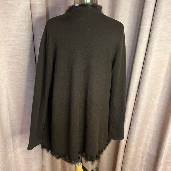 Jones New York Signature L Brown Rabbit Fur Trim Cardigan Viscose/Lamb Wool - Picture 3 of 16